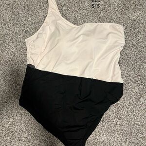 Black and Cream One-Shoulder Swimsuit